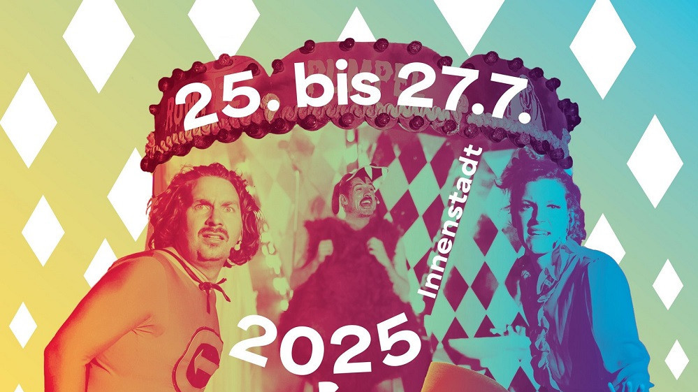 Zwei Artisten vor vielfarbigem Hintergrund