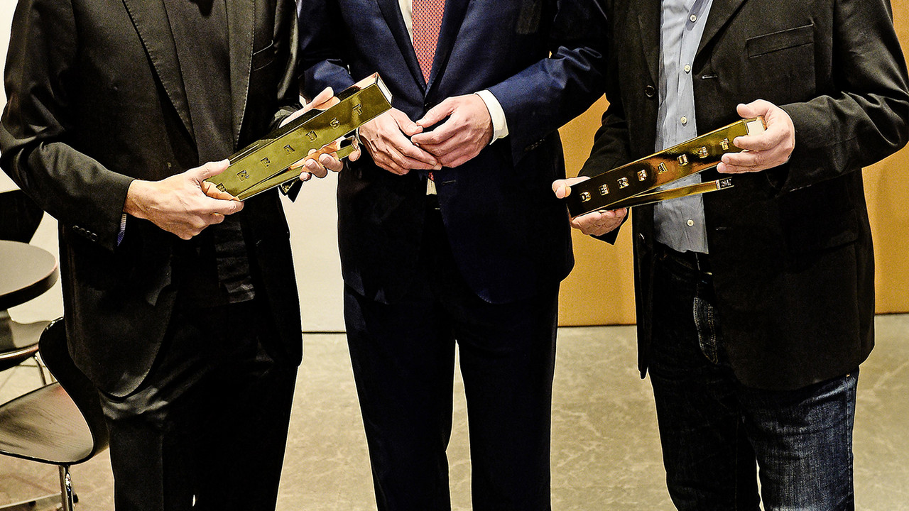 Feier FAUST-Preis-2018_Michael Ebling, Markus Müller, Honne Dohrmann_©_Andreas Etter 