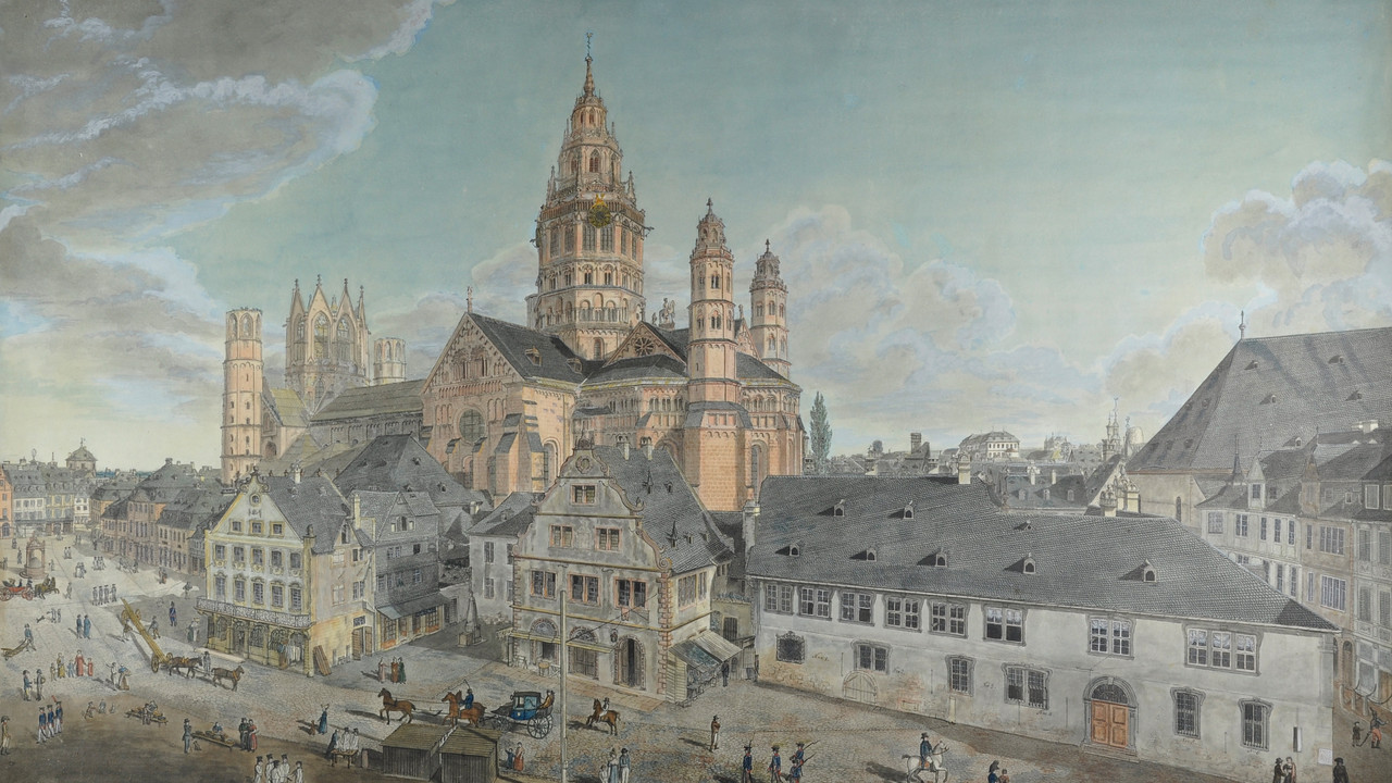 Foto: Bernhard Hundeshagen: Der Mainzer Dom von Nordwesten  (c)GDKE/Landesmuseum Mainz