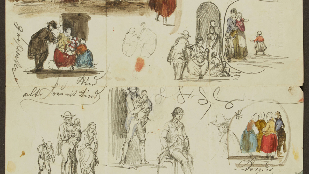Philipp Janz: Genrestudien, Bleistift, Aquarell, GDKE, Landesmuseum Mainz, Inv. Nr. GS 1912/22 Foto: © GDKE - Landesmuseum Mainz (Kai Pelka)