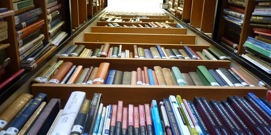Blick auf ein Bücherregal