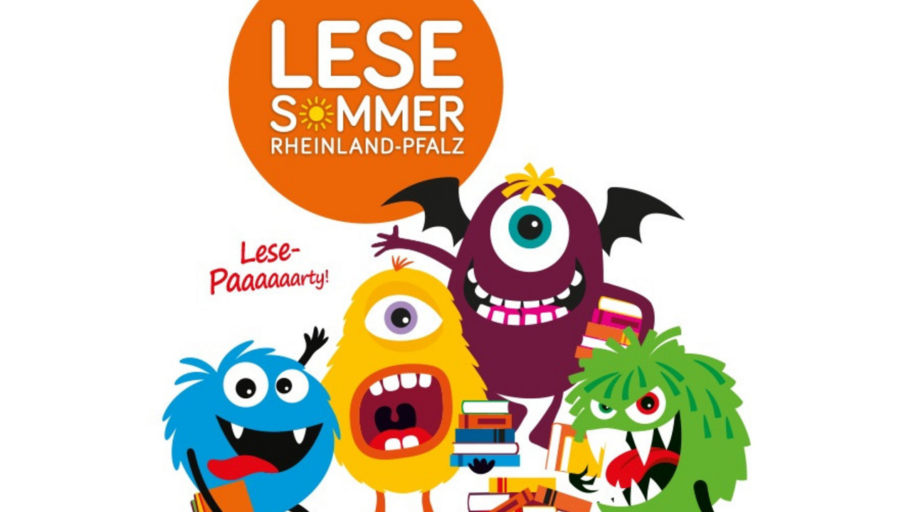 Vier bunte Lese-Monster zur Ankündigung des Lesesommers 2025