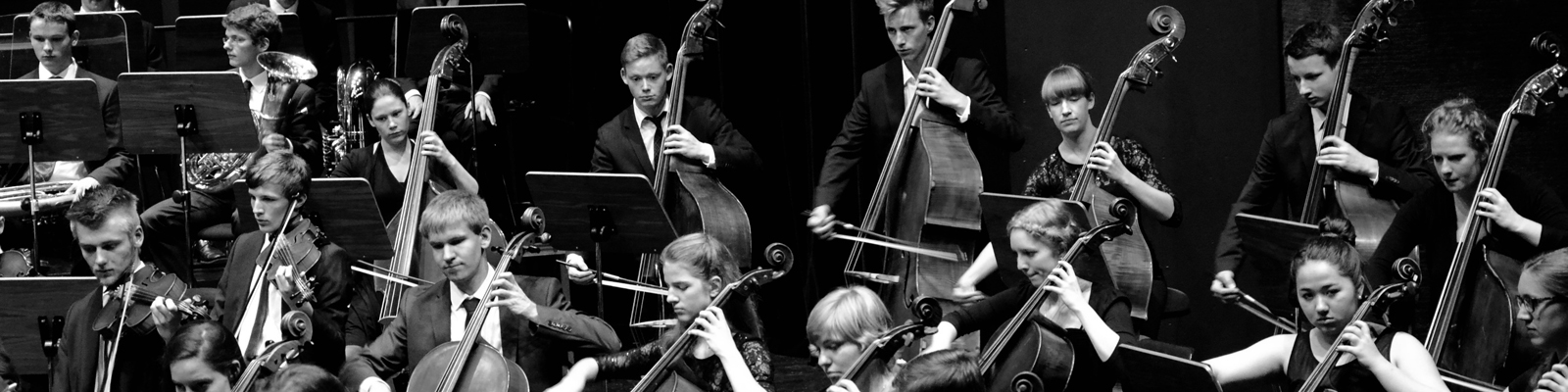 Schwarz-Weiß Bild eines Orchesters